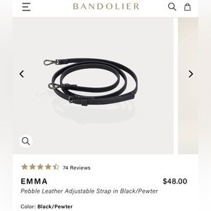 Bandolier Emma Pebbled Leather Crossbody Strap Black/Pewter